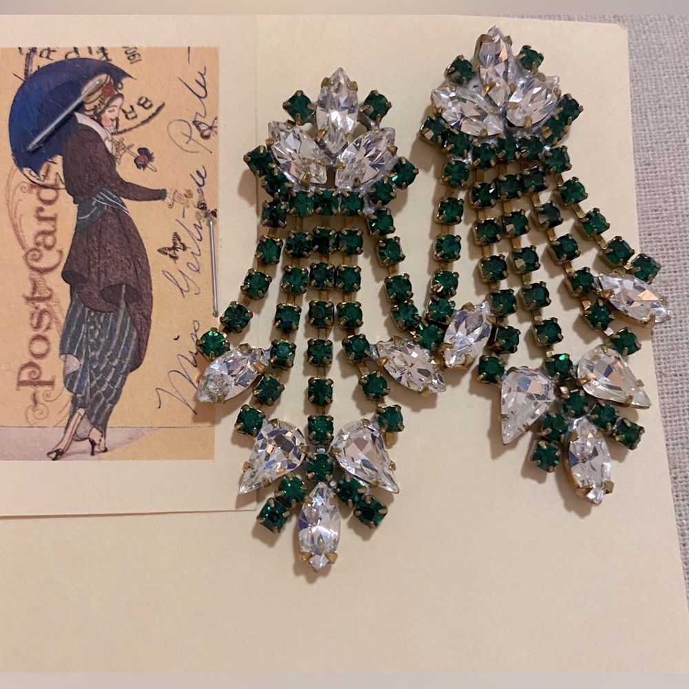 Vintage Emerald Swarovski Rhinestone Earrings